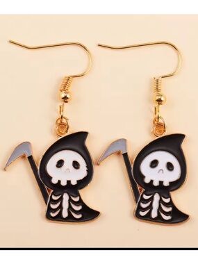 Skeleton Grim Reaper Halloween Dangle Earrings
